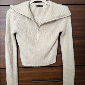 Zara Beige Ribbed Cardigan